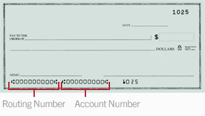 Bank routing and account number